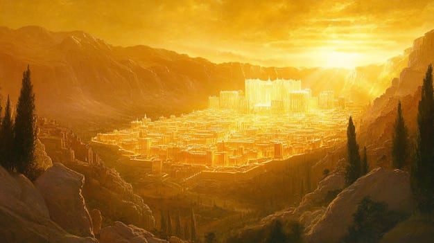 A panoramic game view of Olympus in Hades 2, showing the majestic architecture with golden temples and statues, surrounded by lush gardens and serene landscapes under a bright, ethereal sky, portraying the stark contrast to the darker Underworld.