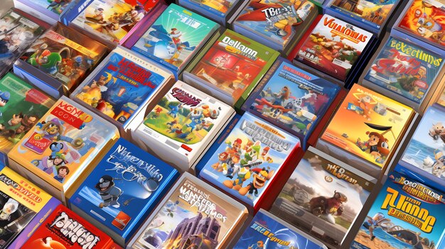 A collection of diverse game review websites and magazines displayed on a shelf.