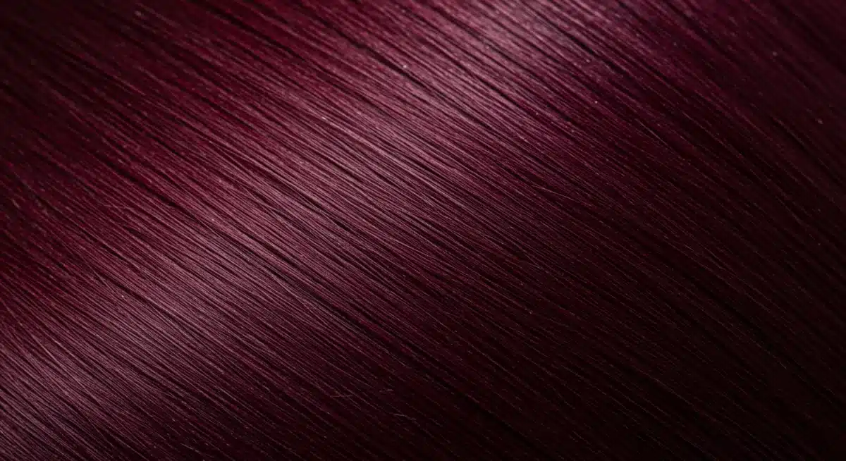 Cabelo com coloração burgundy profunda e brilhante, destacando a complexidade da cor e a saúde dos fios.