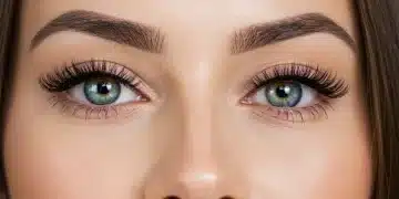 Mulher com cílios postiços aplicados de forma natural, realçando o olhar.