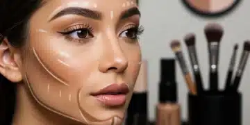 Mulher com contorno facial impecável, realçando maçãs do rosto e mandíbula.