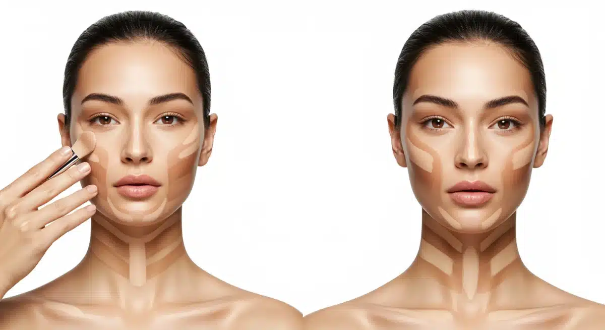 Demonstração da técnica de contorno underpainting com produtos aplicados antes da base.