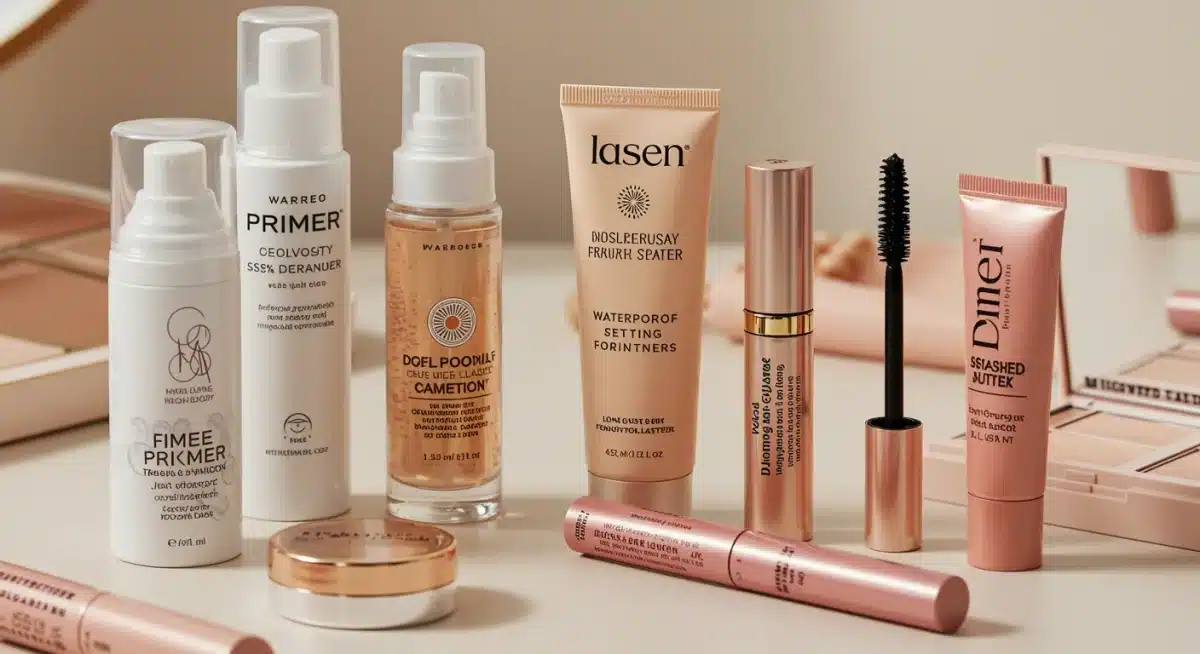 Seleção de produtos de maquiagem à prova d'água e de longa duração para o verão