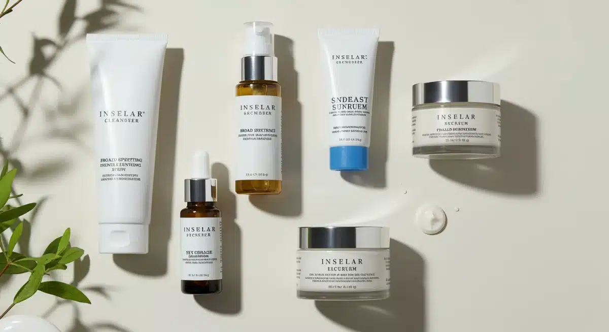 Produtos de skincare masculino essenciais dispostos para uma rotina completa.