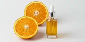 Vitamina C em destaque com sérum para uma pele radiante