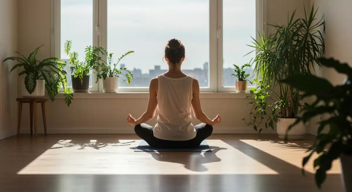 Person meditating, practicing mindfulness for emotional regulation and self-awareness.