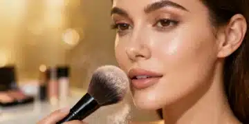 Woman applying setting powder for a flawless, matte finish on oily skin