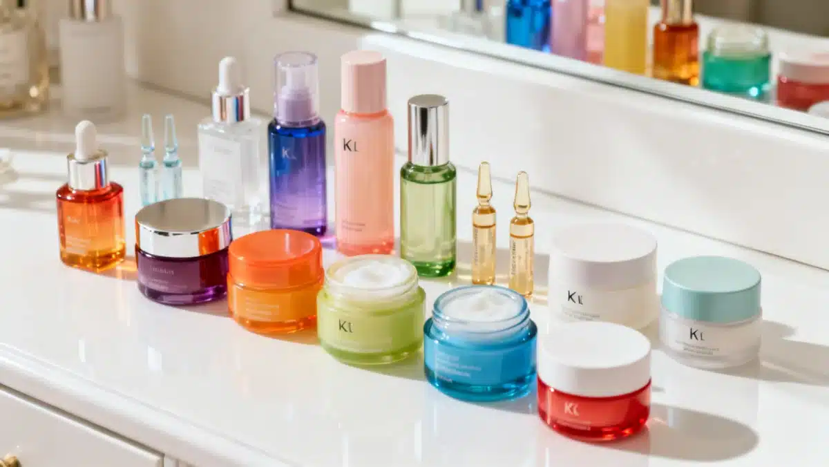 Assortment of K-beauty products on a vanity table