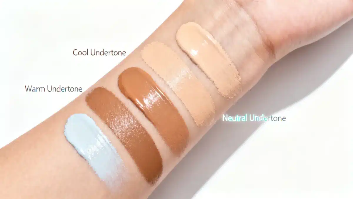 Foundation swatches on wrist showing different undertones