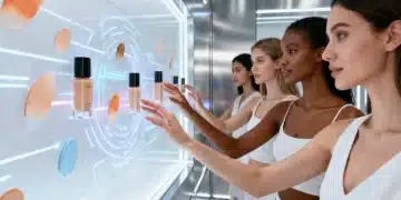 Futuristic women using virtual try-on for foundation shades