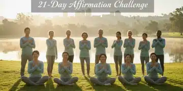 Diverse Americans confidently practicing positive affirmations outdoors