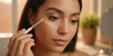 Model expertly applying long-lasting undereye concealer for a perfected look