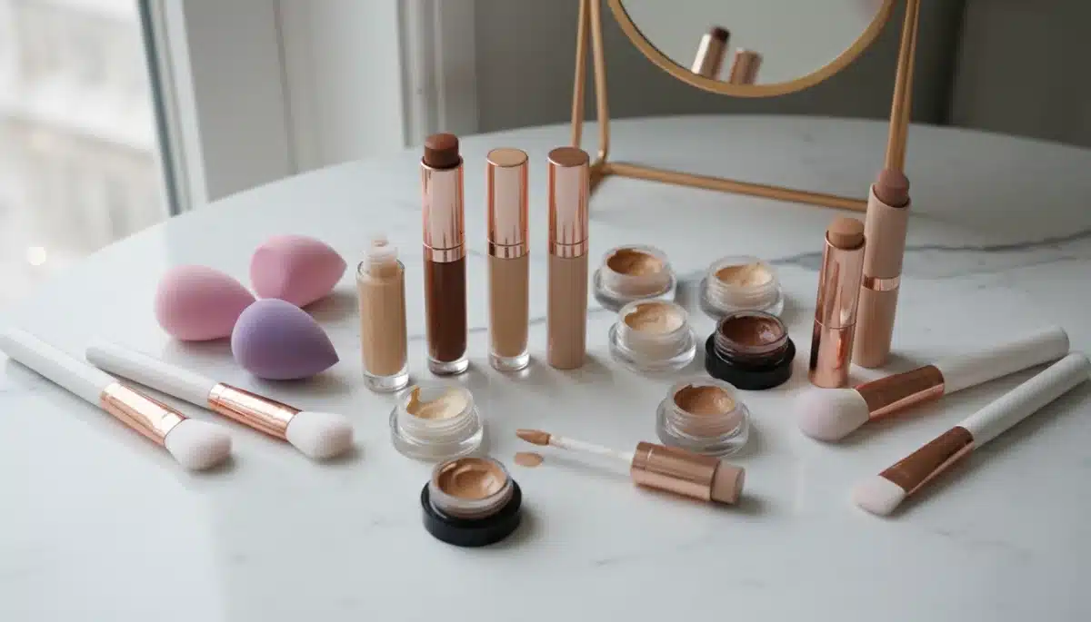 Assortment of undereye concealers and application tools