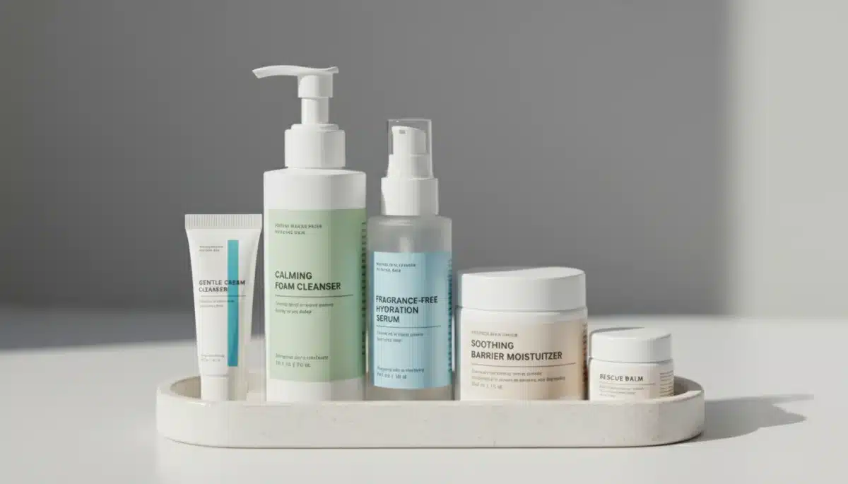 Assortment of gentle skincare products for sensitive skin