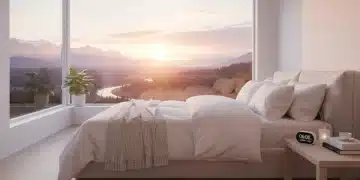 Serene bedroom with soft lighting, symbolizing restful sleep and refreshed awakening