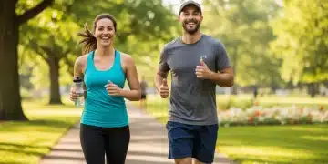 Energetic American couple jogging outdoors, symbolizing a successful body reset and improved well-being.