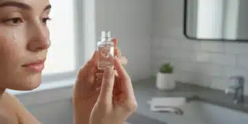 Woman applying minimalist skincare serum for glowing skin