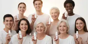Smiling individuals showcasing affordable, effective skincare products.