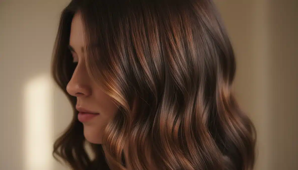 Luminous expensive brunette hair with soft caramel highlights