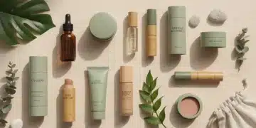 Assortment of sustainable beauty products with eco-friendly packaging on a wooden background